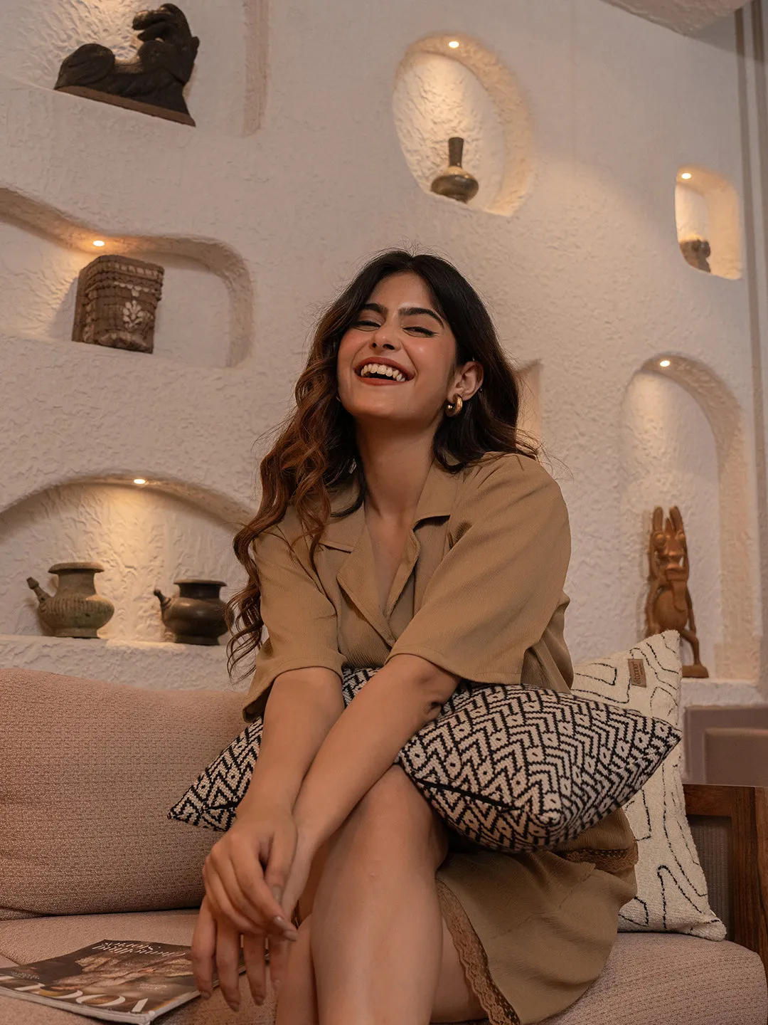 Desert Brown Soft Crepe Shirt and Shorts Night Dress