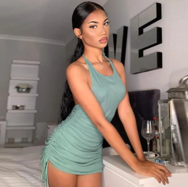 Drawstring Ruched Halter Backless Mini Club Party Summer Sleeveless Bodycon Dress