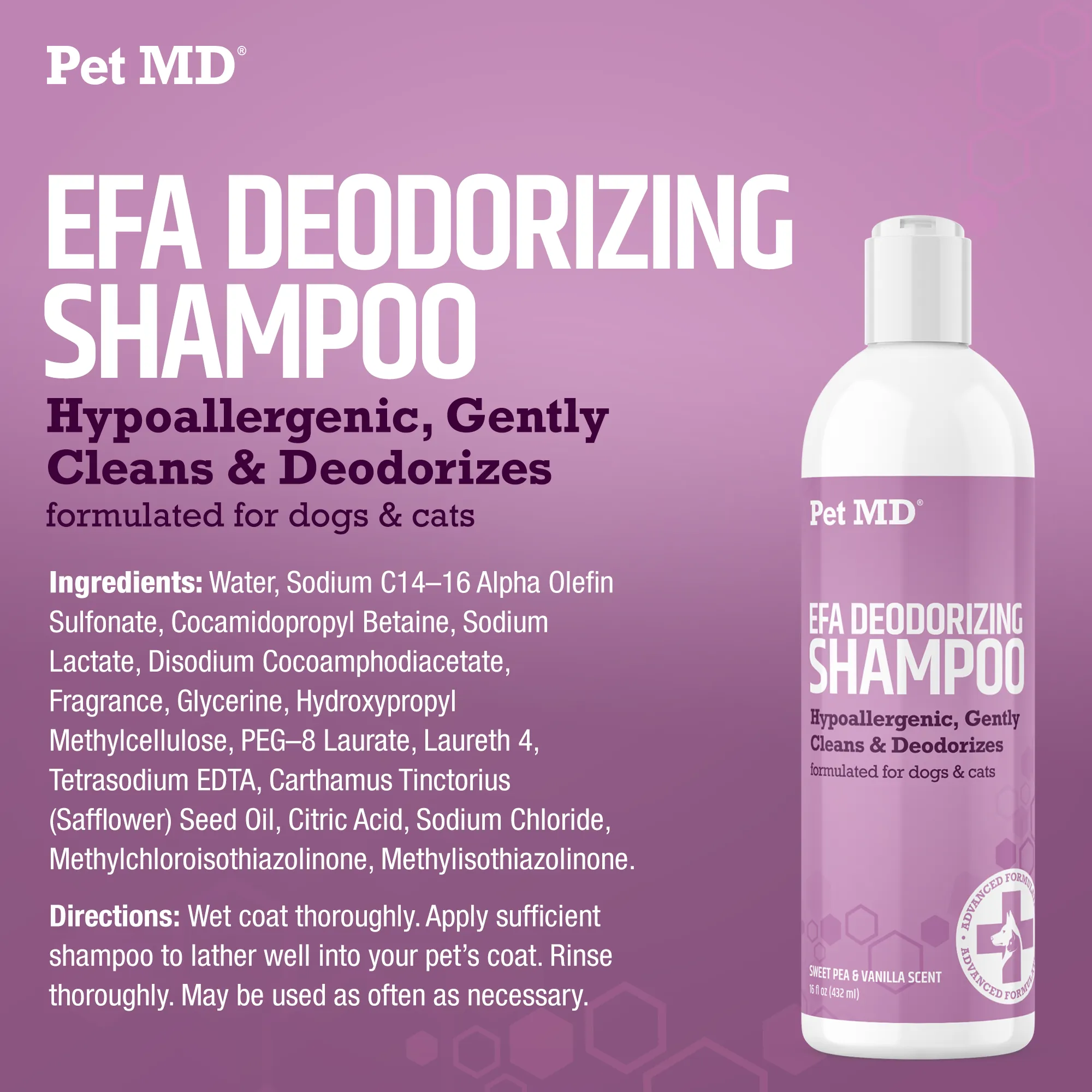 EFA Deodorizing and Hypoallergenic Shampoo for Cats & Dogs - 16 oz