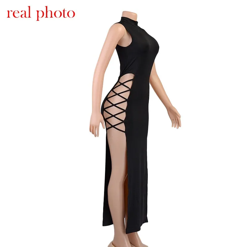 Elegant Black Sleeveless Bandage Dress for Women Club Party Backless Tank Dresses Skinny Fashion Summer Dress