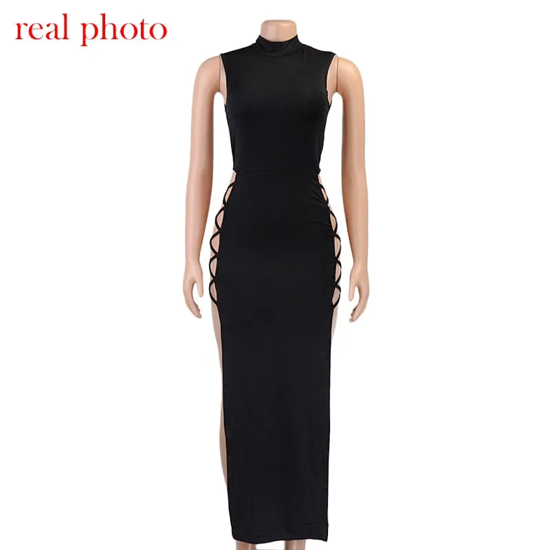 Elegant Black Sleeveless Bandage Dress for Women Club Party Backless Tank Dresses Skinny Fashion Summer Dress