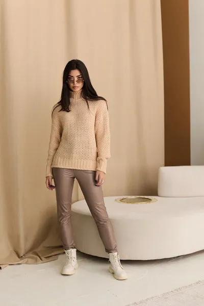 Elegant Knitted Sweater Coffee Color, Oversized