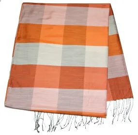 Fair Trade Hand Made Nepal Pashmina Scarf Shawl Striped Brick Orange
