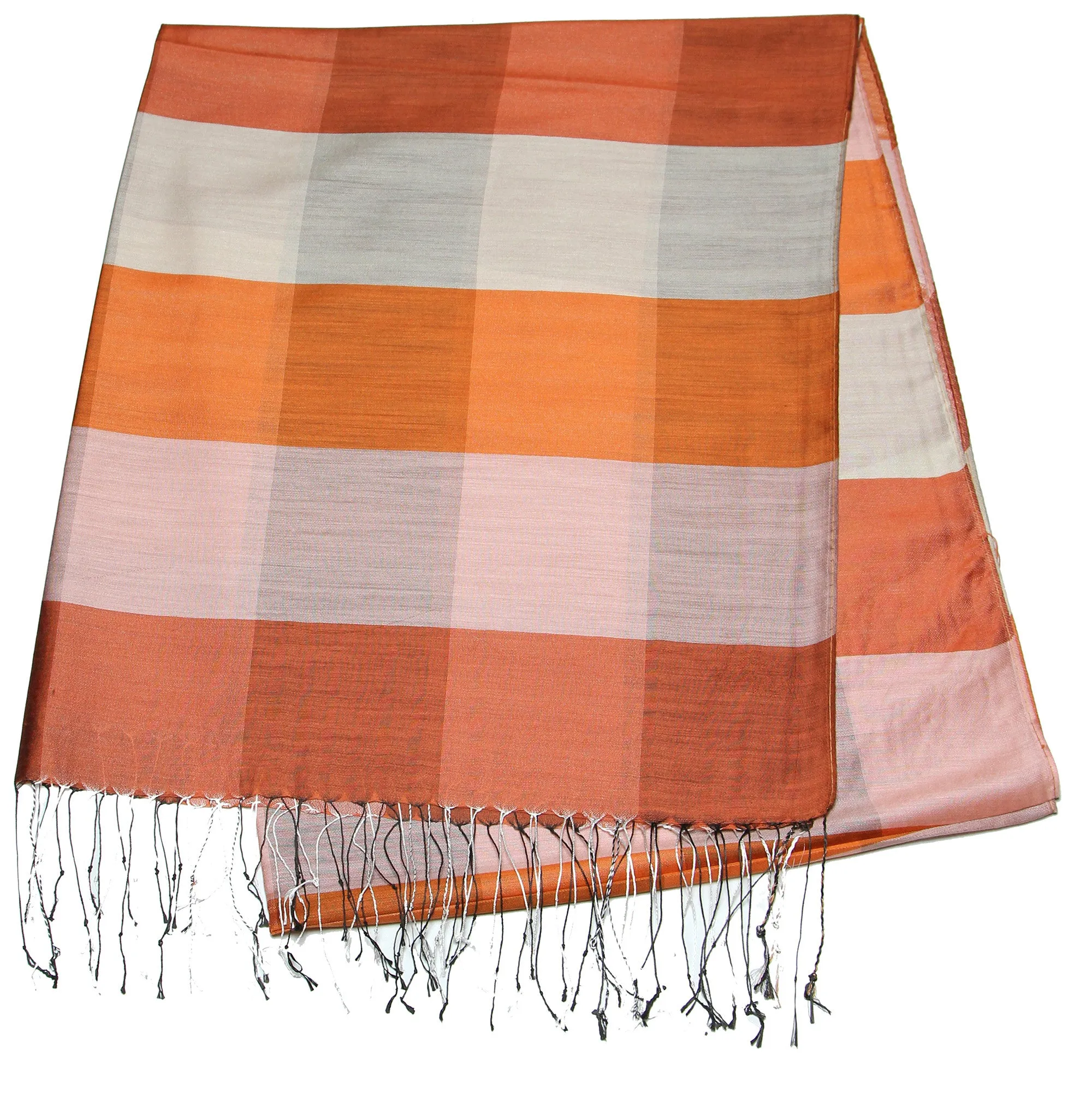 Fair Trade Hand Made Nepal Pashmina Scarf Shawl Striped Brick Orange