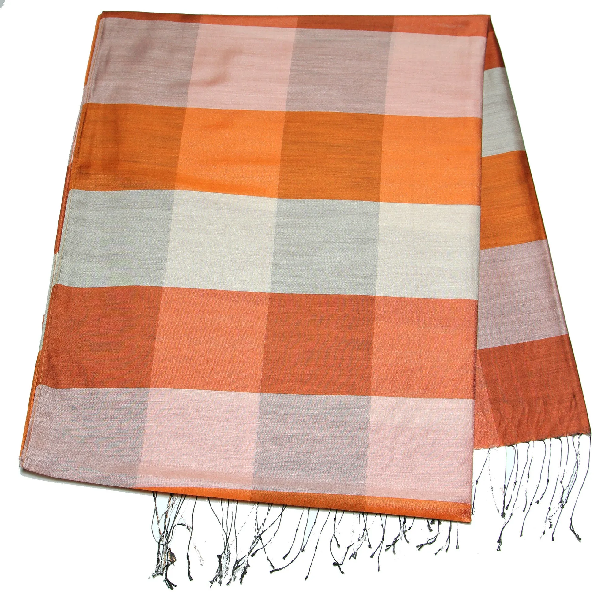 Fair Trade Hand Made Nepal Pashmina Scarf Shawl Striped Brick Orange