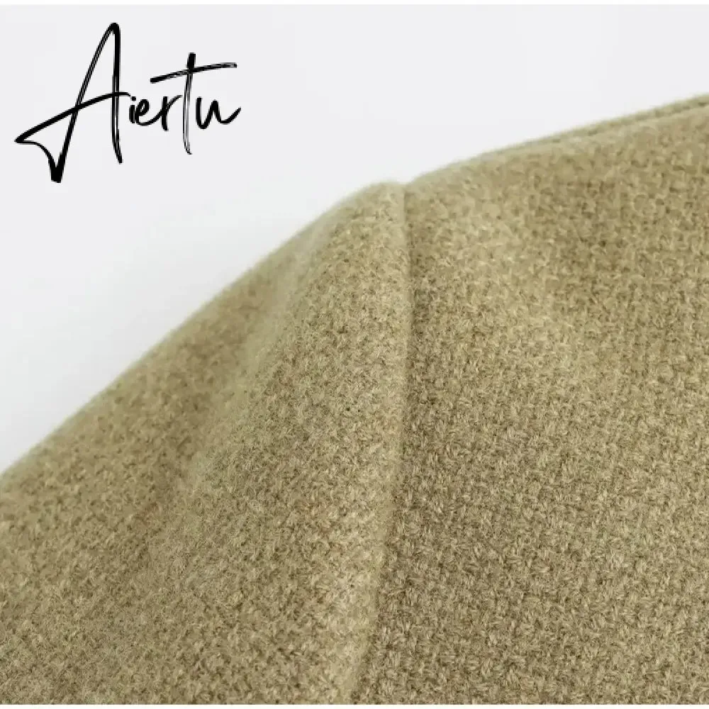 Fashon Tweed Jacket For Women Autumn Winter Long Sleeve Single Breasted Cropped Coat Female Solid O-neck Pocket Outwear Top