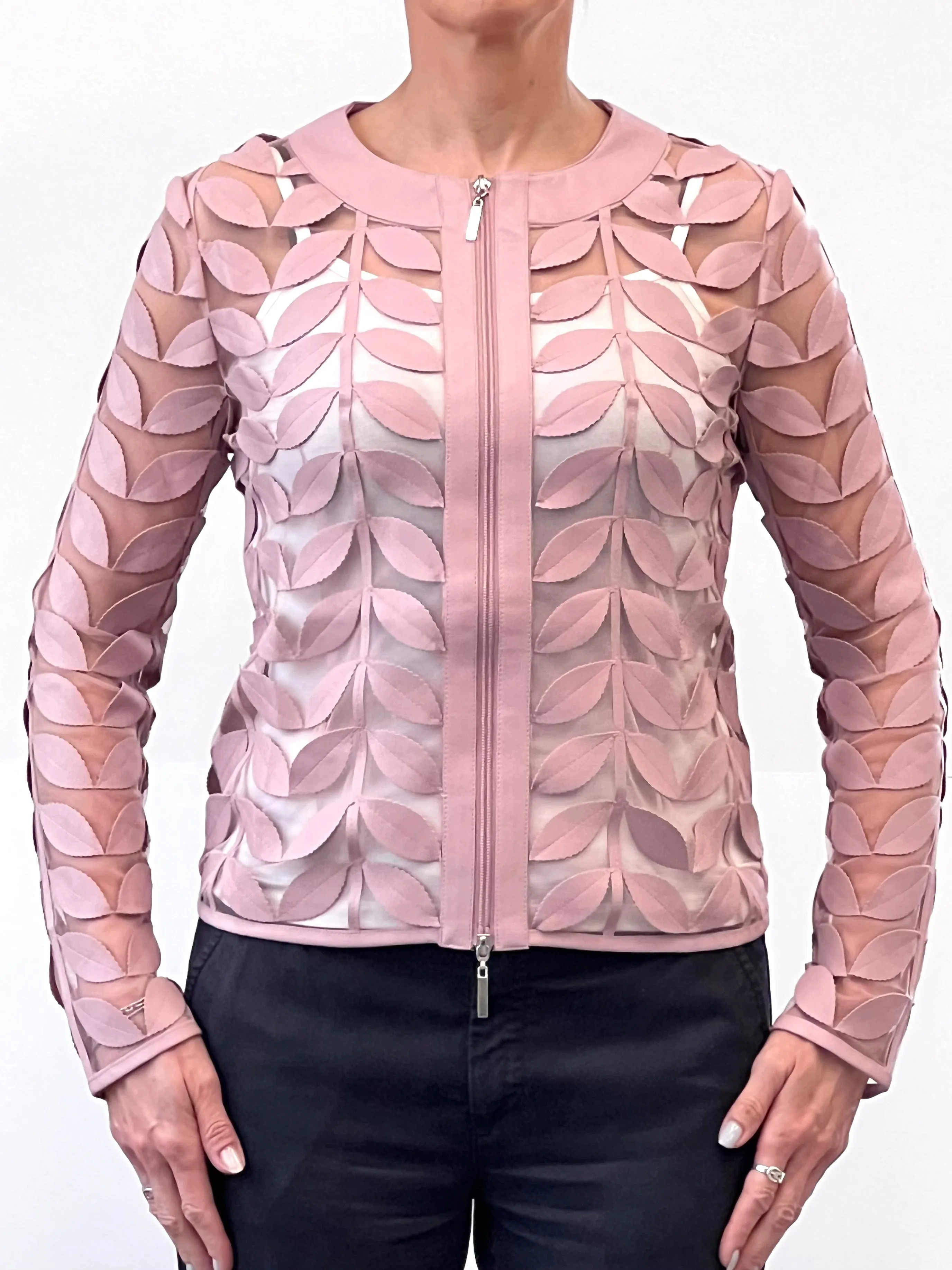 Faux Leather leaves jacket (Dusty Pink)