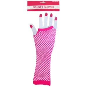 Fishnet Fingerless Long Gloves - Hot Pink
