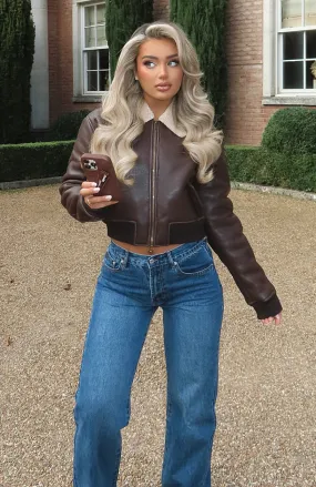For The People PU Bomber Jacket Chocolate