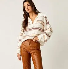 Free People Kennedy Pullover - IVORY OAK COMBO