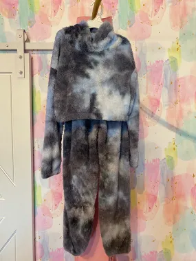 Fuzzy Blue Tie Dye Hoodie Set