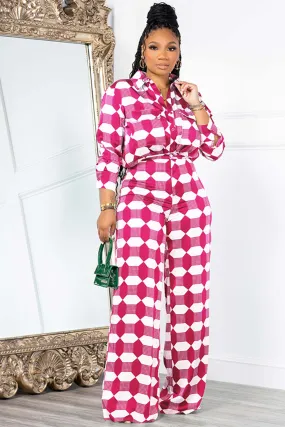 Geometric Print Shirt Long Pants Suits