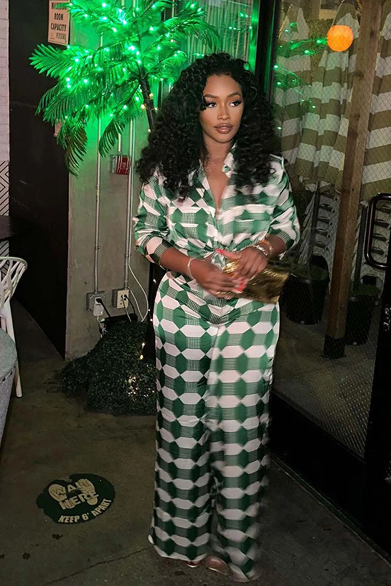 Geometric Print Shirt Long Pants Suits