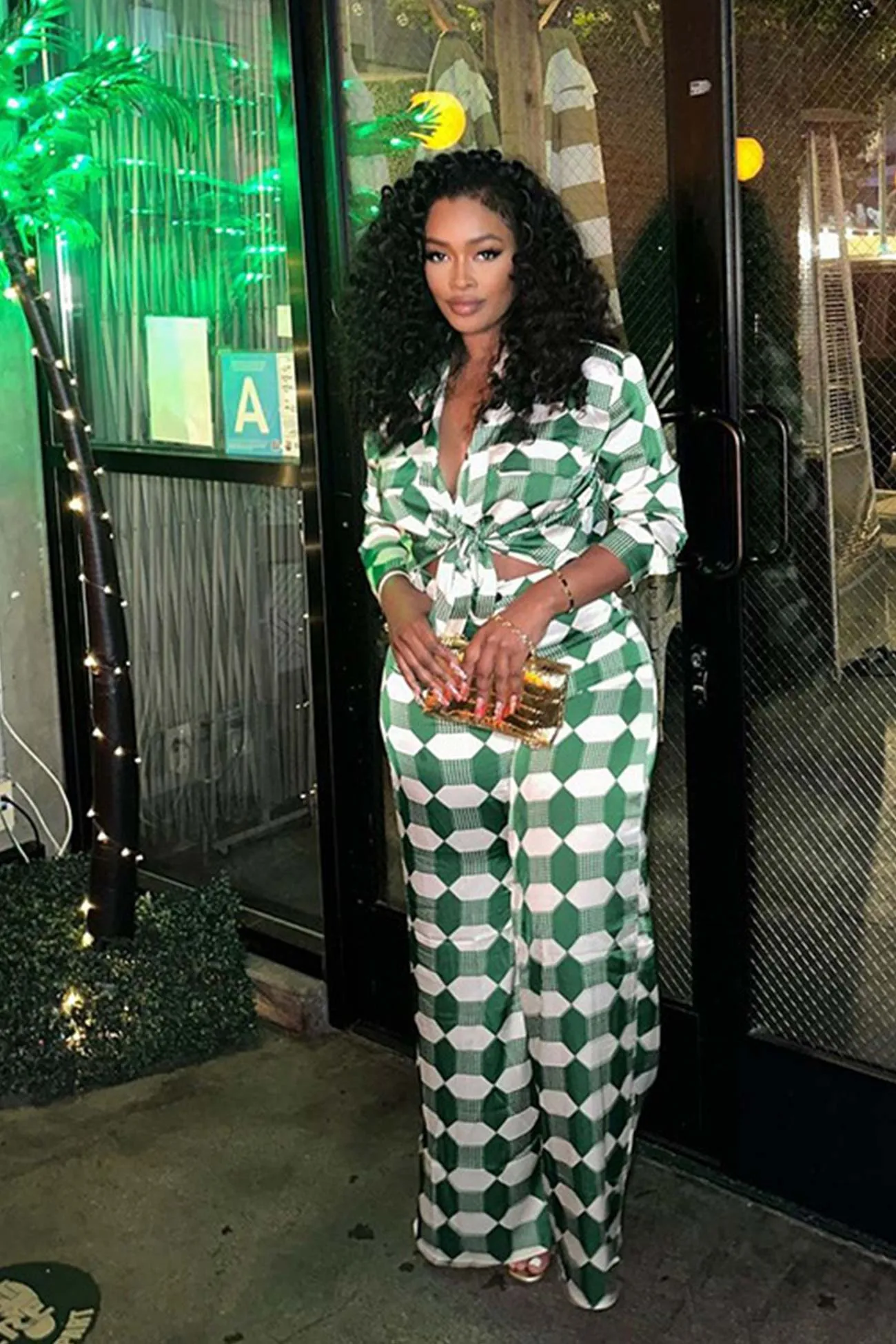 Geometric Print Shirt Long Pants Suits