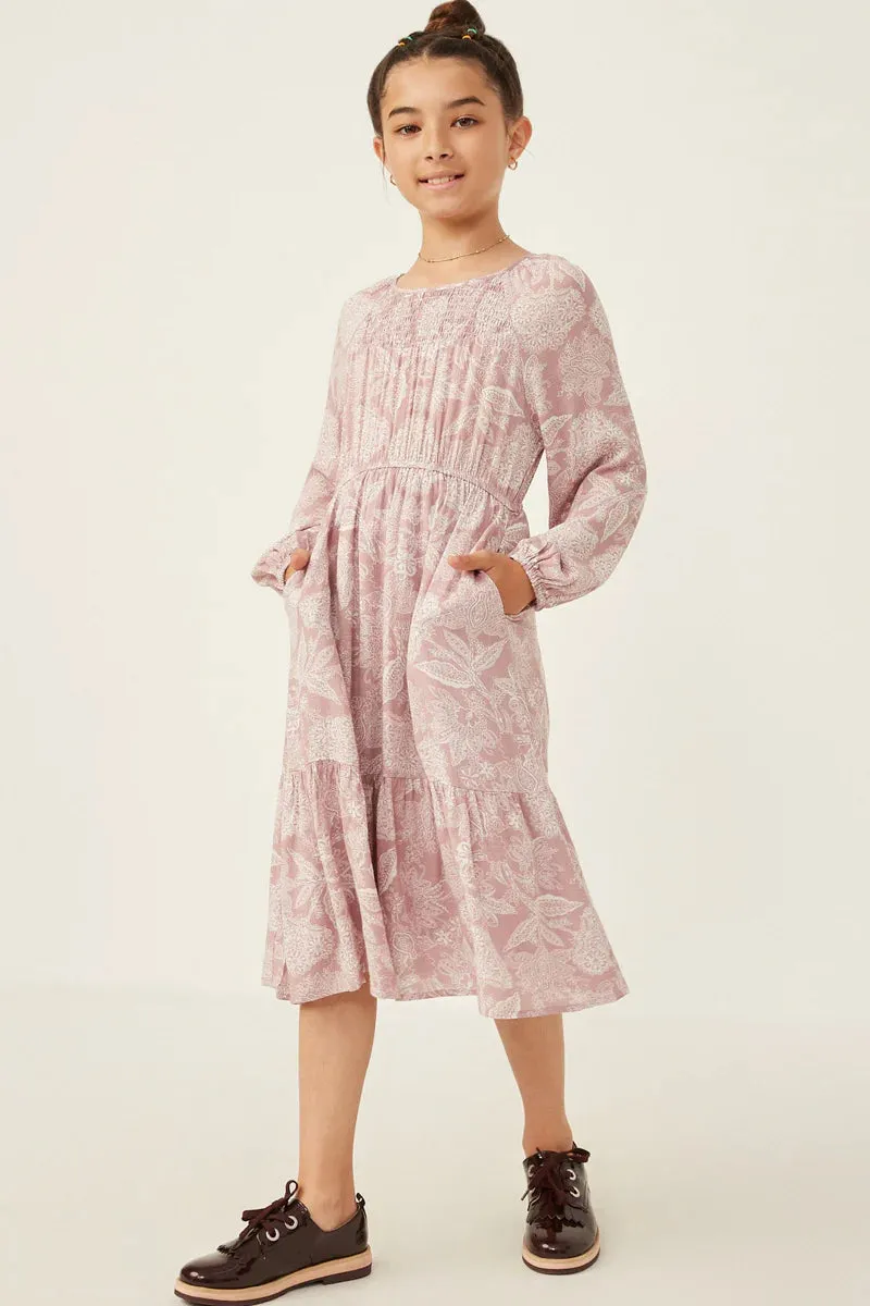 Girls Botanical Paisley Smock Detailed Dress
