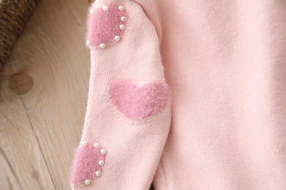 Girls Sweater Knit Pearl Heart Cardigan Top Sweet Princess Jacket Wholesale Girls Clothes
