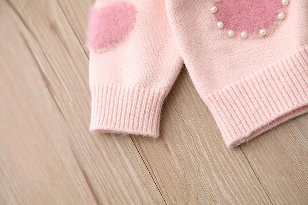 Girls Sweater Knit Pearl Heart Cardigan Top Sweet Princess Jacket Wholesale Girls Clothes