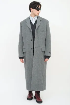 Grey Wool Three Pocket Long Coat