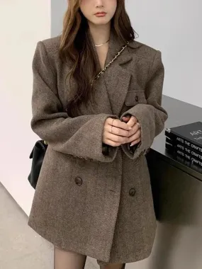 Hnewly Elegant Reversible Cashmere Coat Women's Autumn Winter Short New Loose Jackets Korean Chic Woolen Blazer Clothes Streetwear