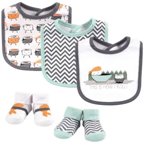 Hudson Baby Cotton Bib and Sock Set, Sushi