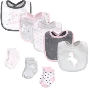 Hudson Baby Cotton Bib and Sock Set, Whimsical Unicorn