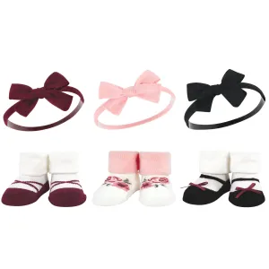 Hudson Baby Headband and Socks Giftset, Burgundy Black