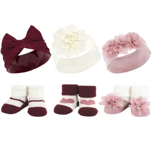 Hudson Baby Headband and Socks Giftset, Burgundy Blush