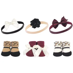 Hudson Baby Headband and Socks Giftset, Burgundy Leopard