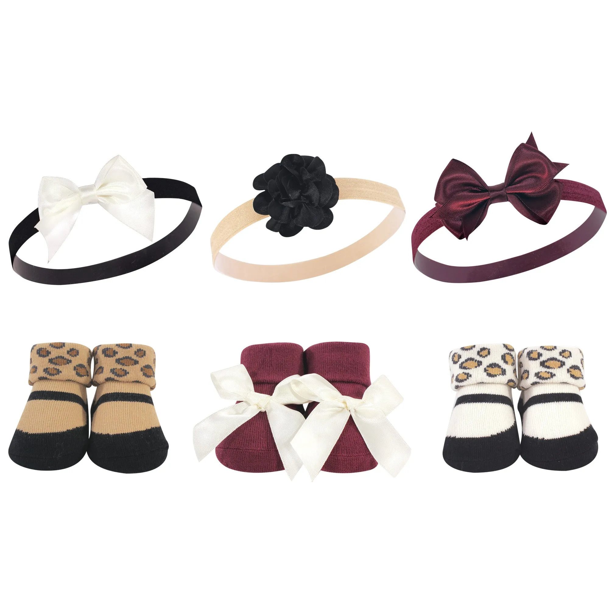 Hudson Baby Headband and Socks Giftset, Burgundy Leopard