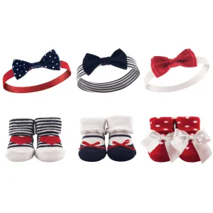 Hudson Baby Headband and Socks Giftset, Red Navy