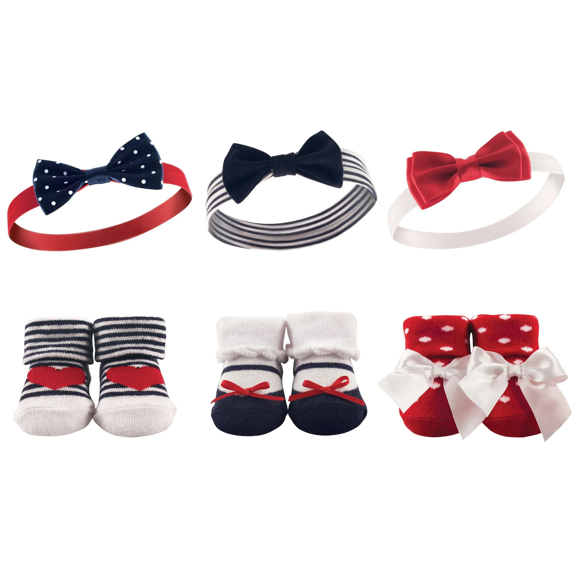 Hudson Baby Headband and Socks Giftset, Red Navy
