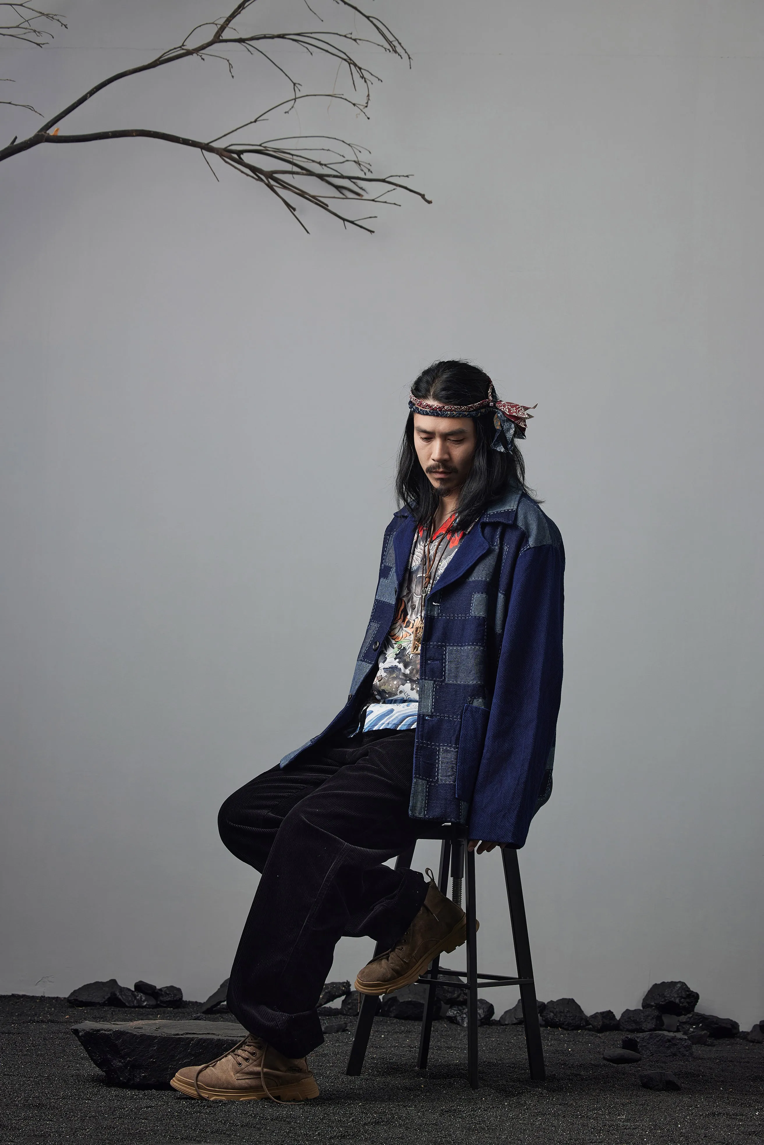 Indigo Jacket Blazer Collar Vintage Jacket