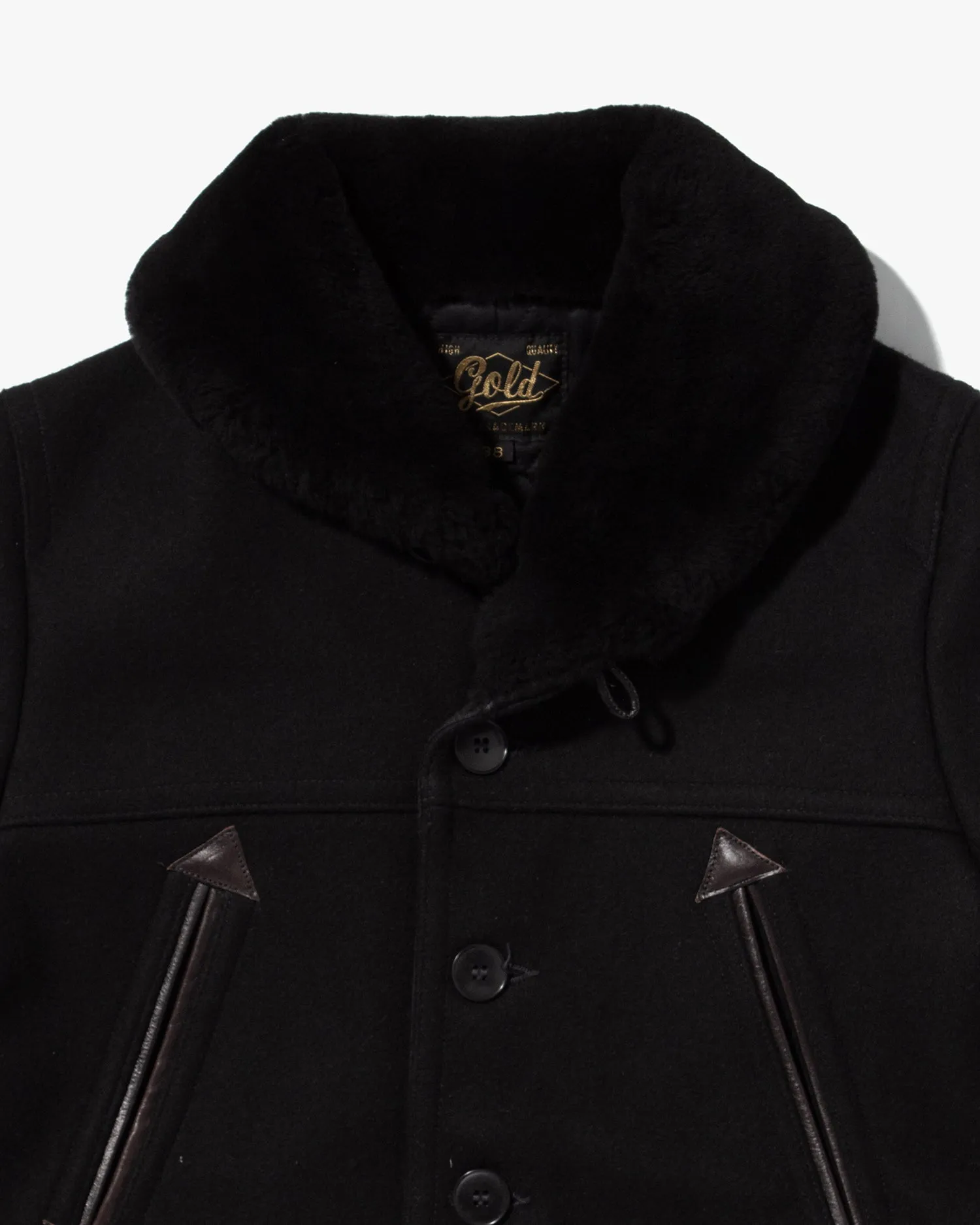 Japanese Repro Jacket, Gold, Wool Jacket, Black with Fur Collar - M