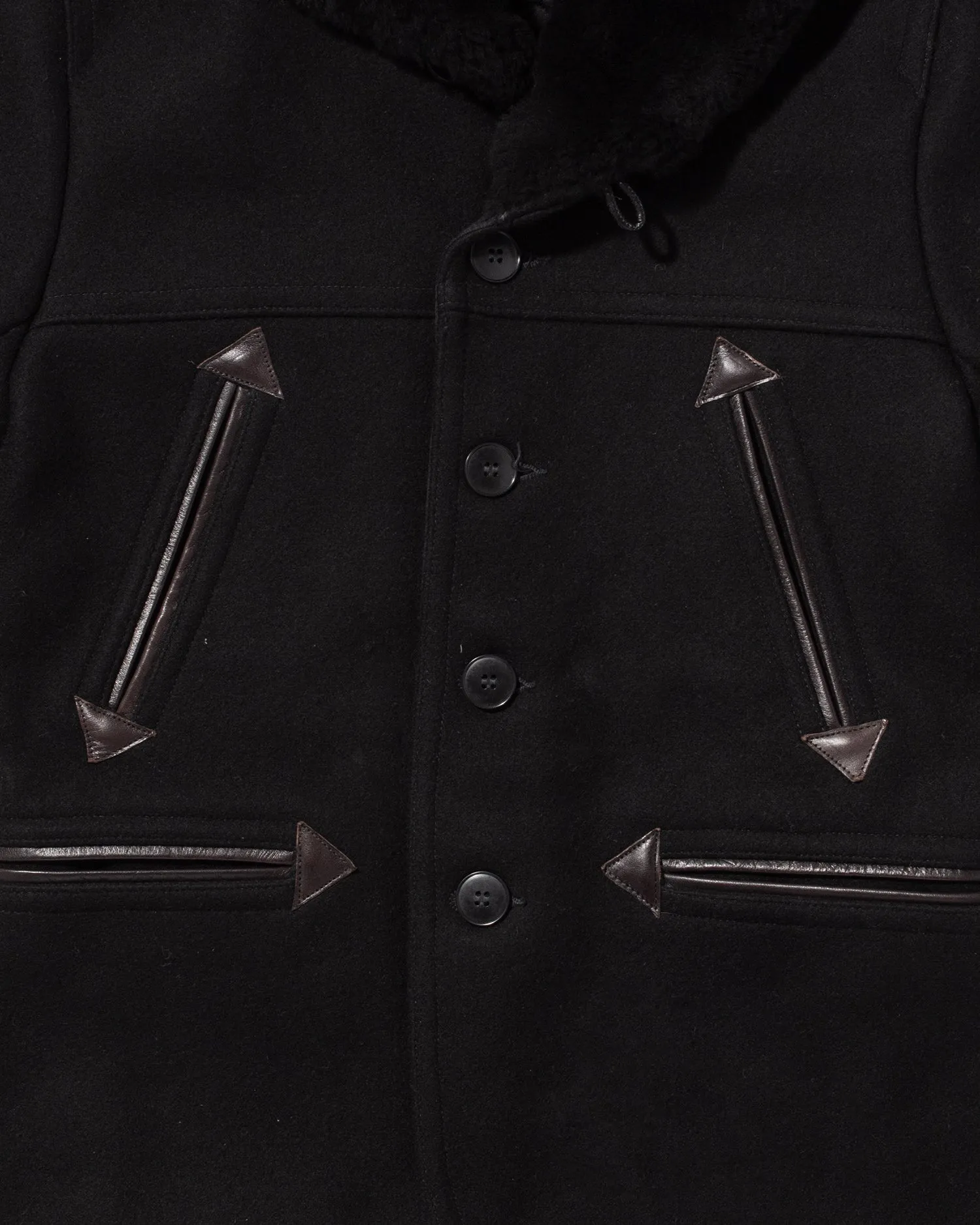 Japanese Repro Jacket, Gold, Wool Jacket, Black with Fur Collar - M