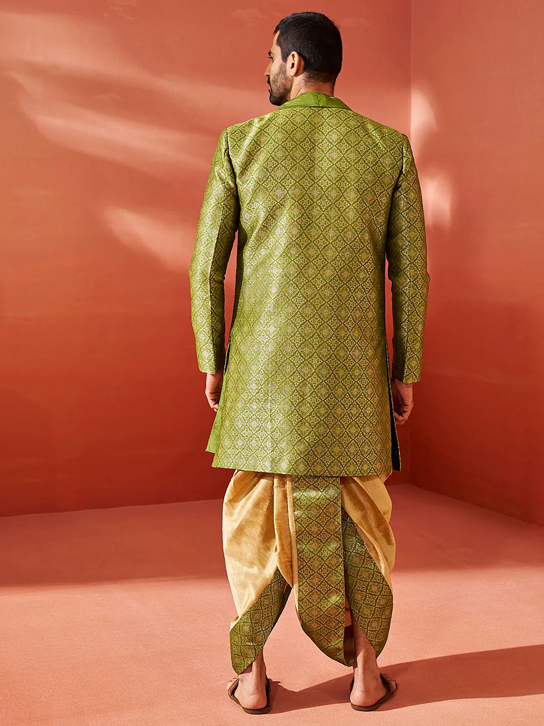 Jashvi Men's Green Silk Blend Sherwani