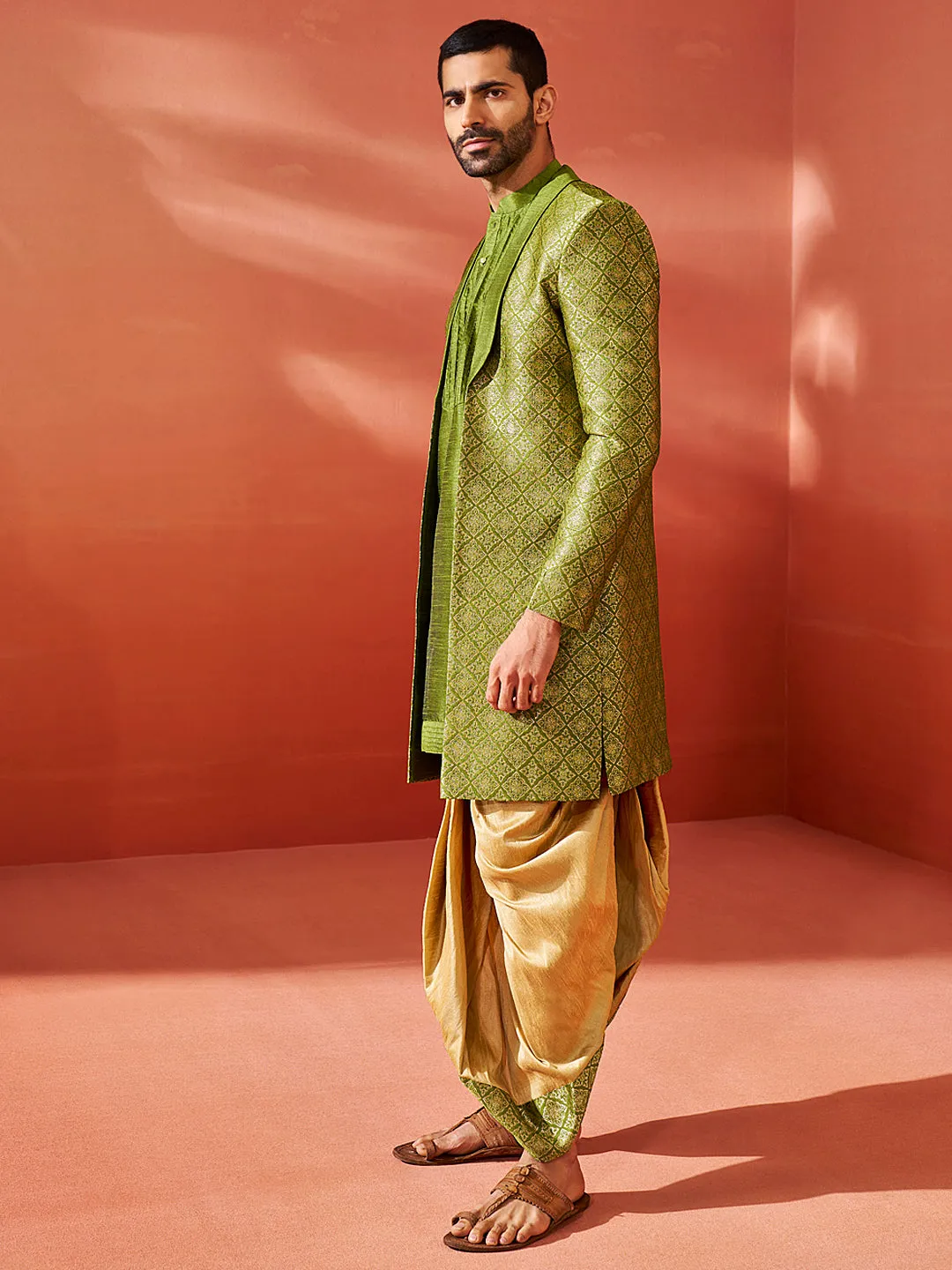 Jashvi Men's Green Silk Blend Sherwani