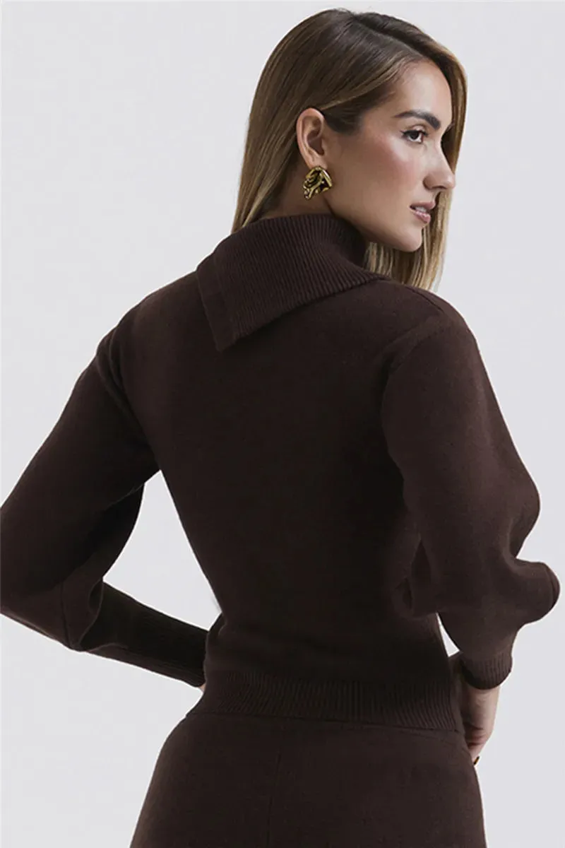 Ladies rib Knit cardigan sweater and pants two piece set Long Sleeve fleece Pullover Sweater And Pants set