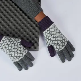Lambswool Gloves - Grey/Purple Cross