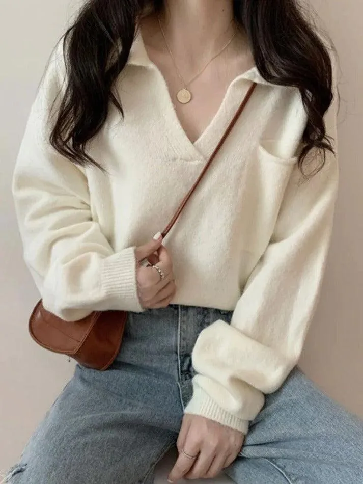 LANFUBEISI - Pocket Crop Knit Sweater