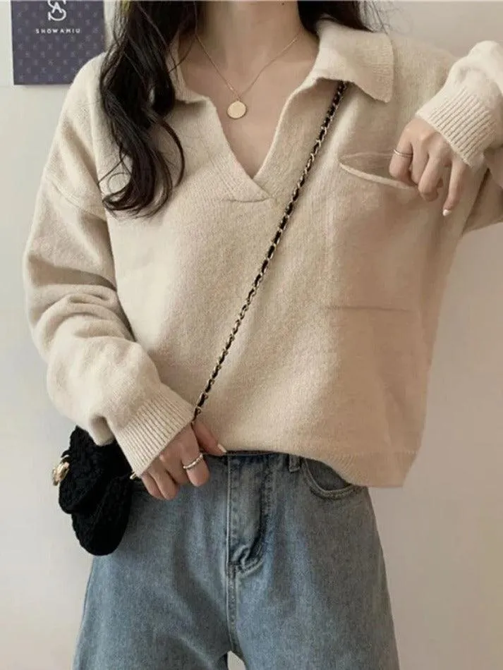 LANFUBEISI - Pocket Crop Knit Sweater