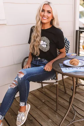 Leopard Lips Shift Tee in Black