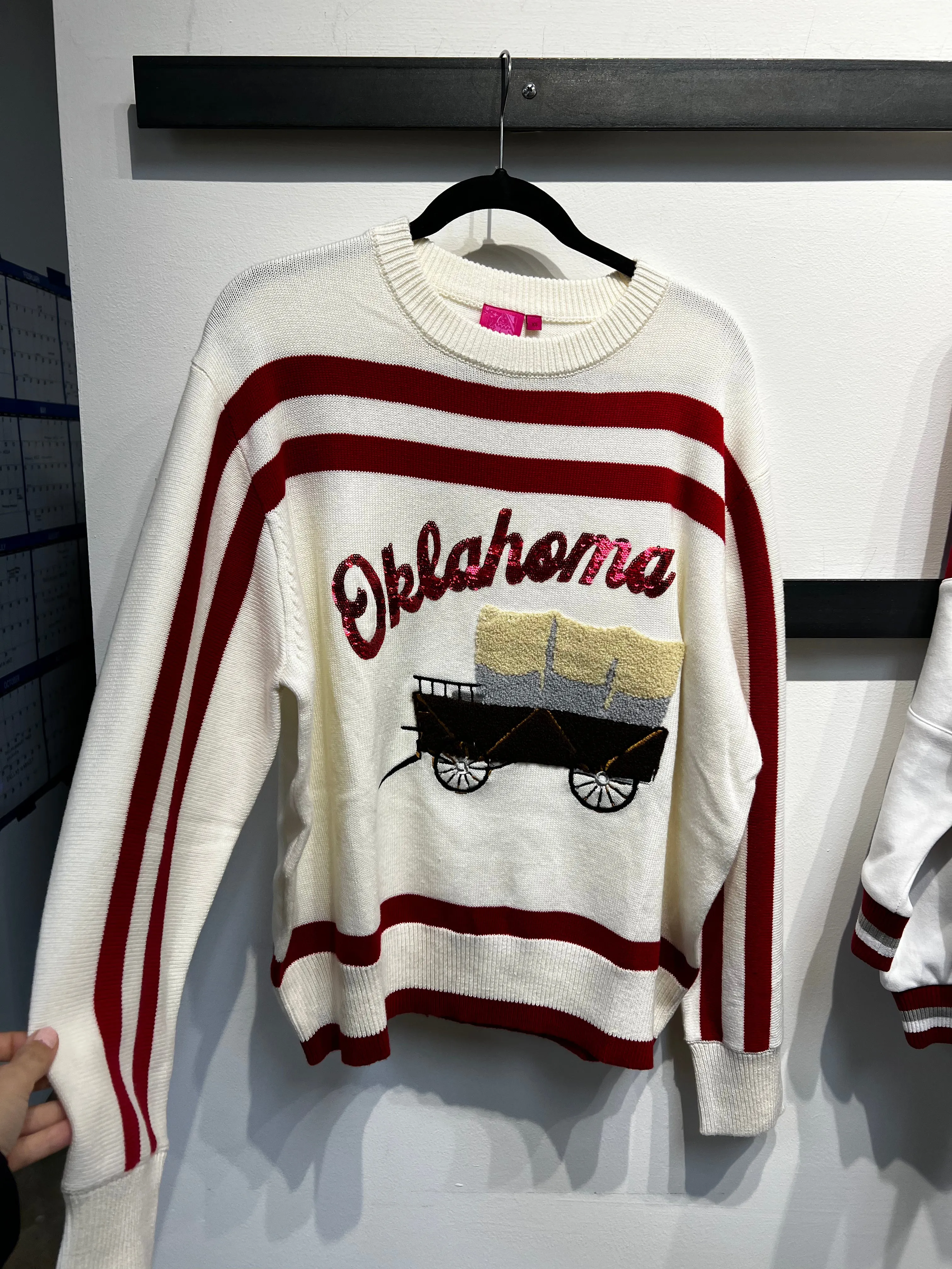 Licensed Oklahoma Striped Long Sleeve Sweater - Crimson & White [Queen of Sparkles]