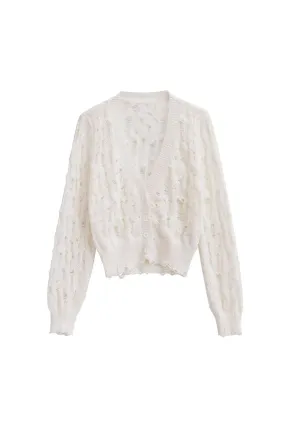 'Lily' Ripped-Detail Cropped Knit Jacket