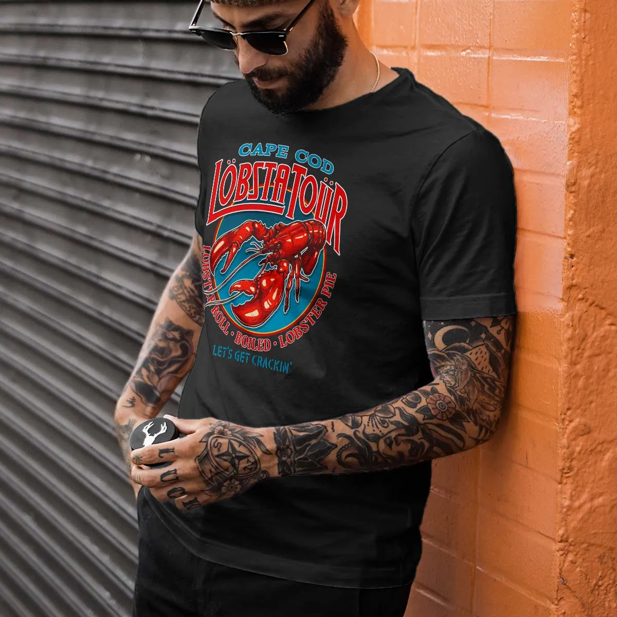 Lobsta Tour T-shirt: Boston, Rhode Island, Bar Harbor, Portland, or Cape Cod, Adult Unisex Shirt Sizes S - XXL, Black 100% Cotton,