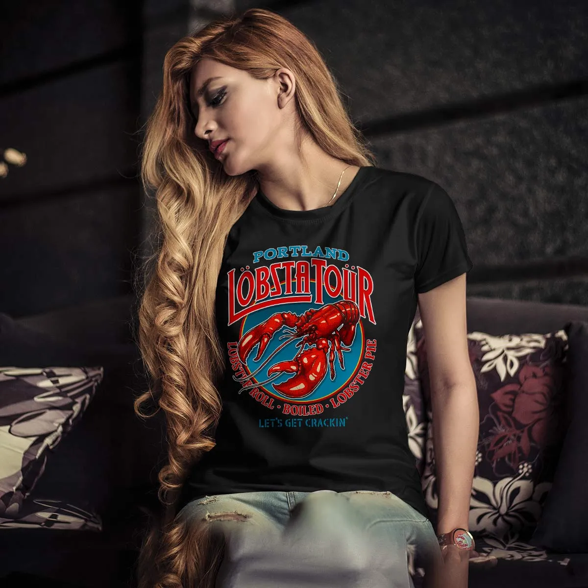 Lobsta Tour T-shirt: Boston, Rhode Island, Bar Harbor, Portland, or Cape Cod, Adult Unisex Shirt Sizes S - XXL, Black 100% Cotton,