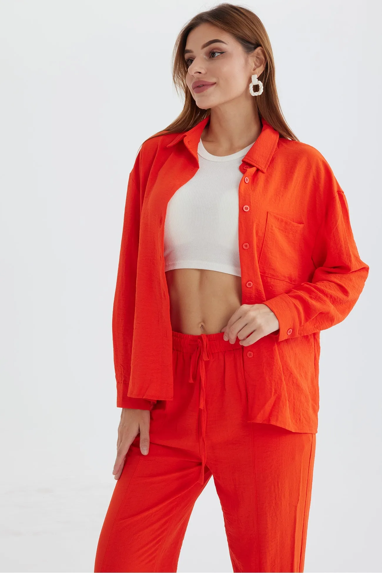 Long Sleeve Solid Color Shirt Long Pants Set