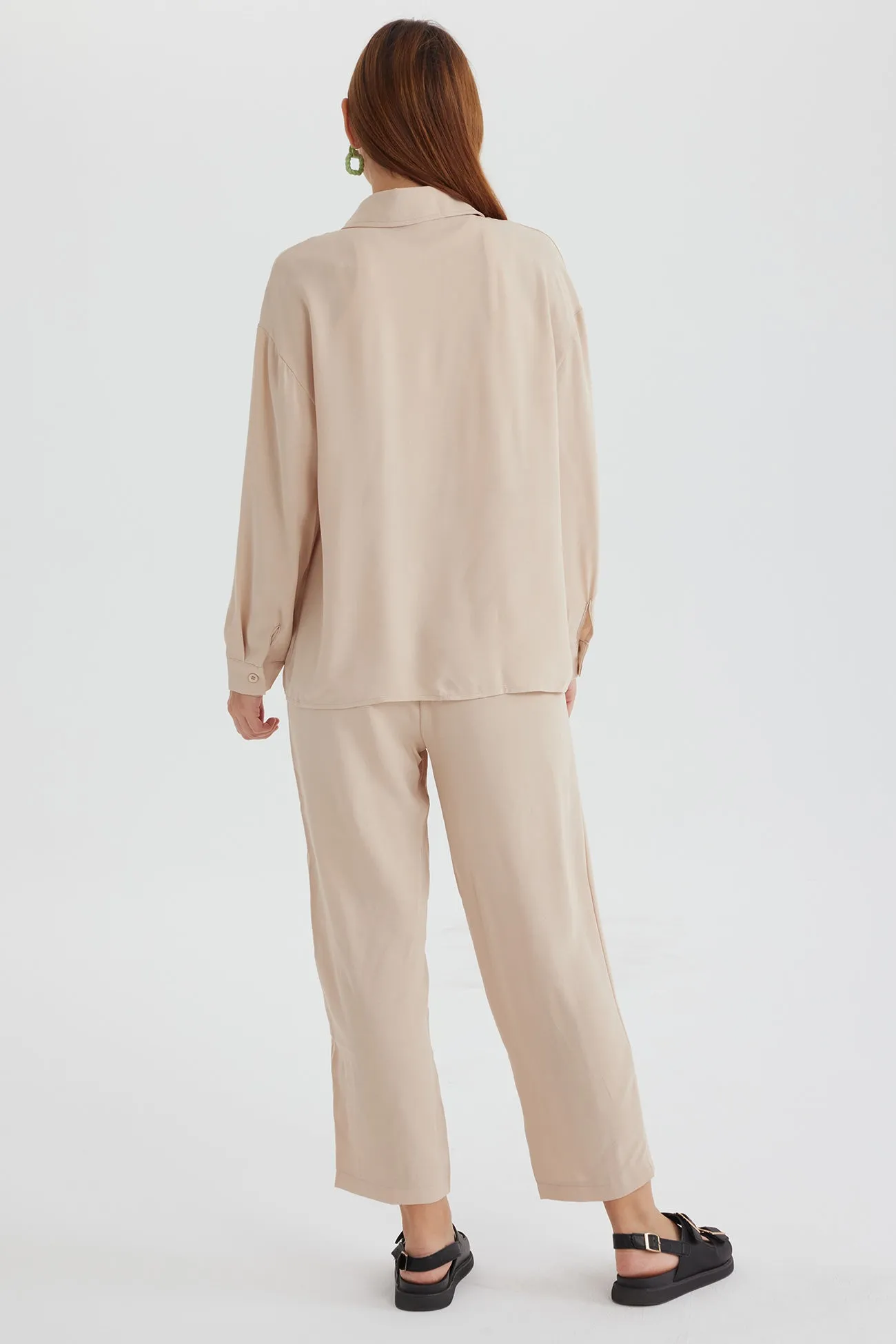 Long Sleeve Solid Color Shirt Long Pants Set