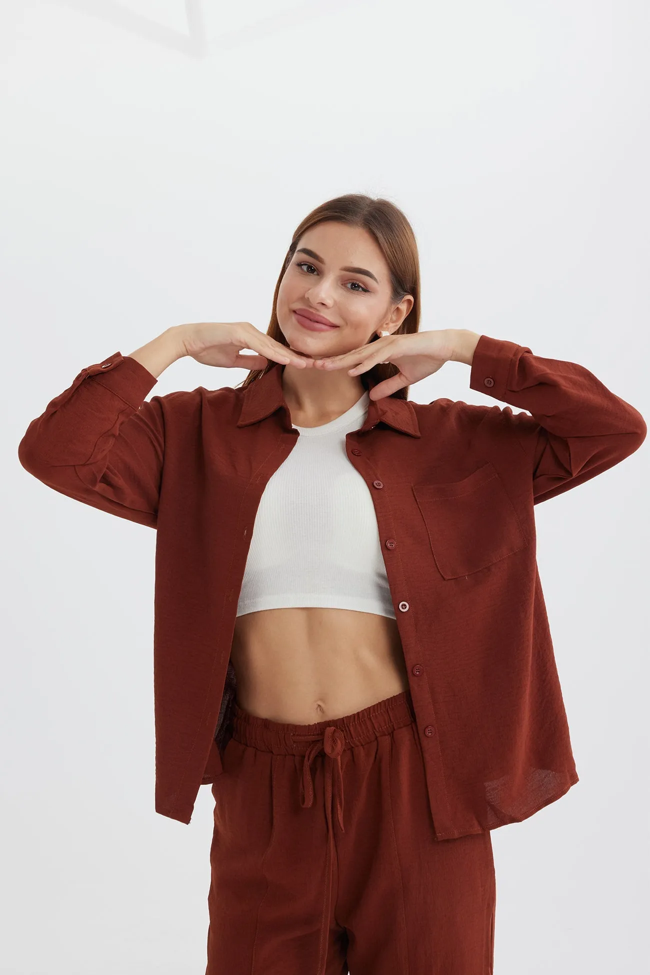 Long Sleeve Solid Color Shirt Long Pants Set