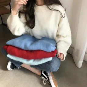 Loose Candy Colors Pullover Fluffy Ribbed Sweater