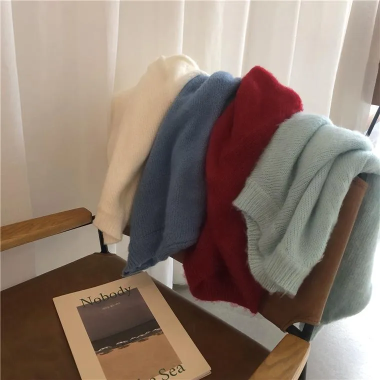 Loose Candy Colors Pullover Fluffy Ribbed Sweater